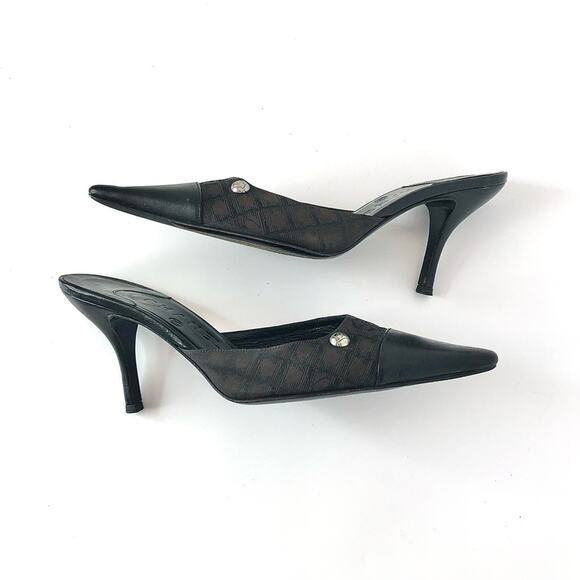 Vintage Chanel CC Logo Print Pointed Toe Mules Pumps 36.5 - Picture 4 of 8